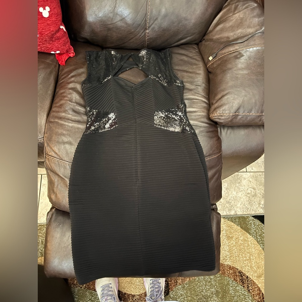 Calvin Klein Black Sequin-Trim Midi Bodycon Dress